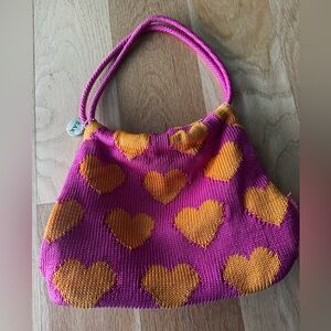 The Sak Vibrant Pink and Orange Heart woven Shoulder Bag